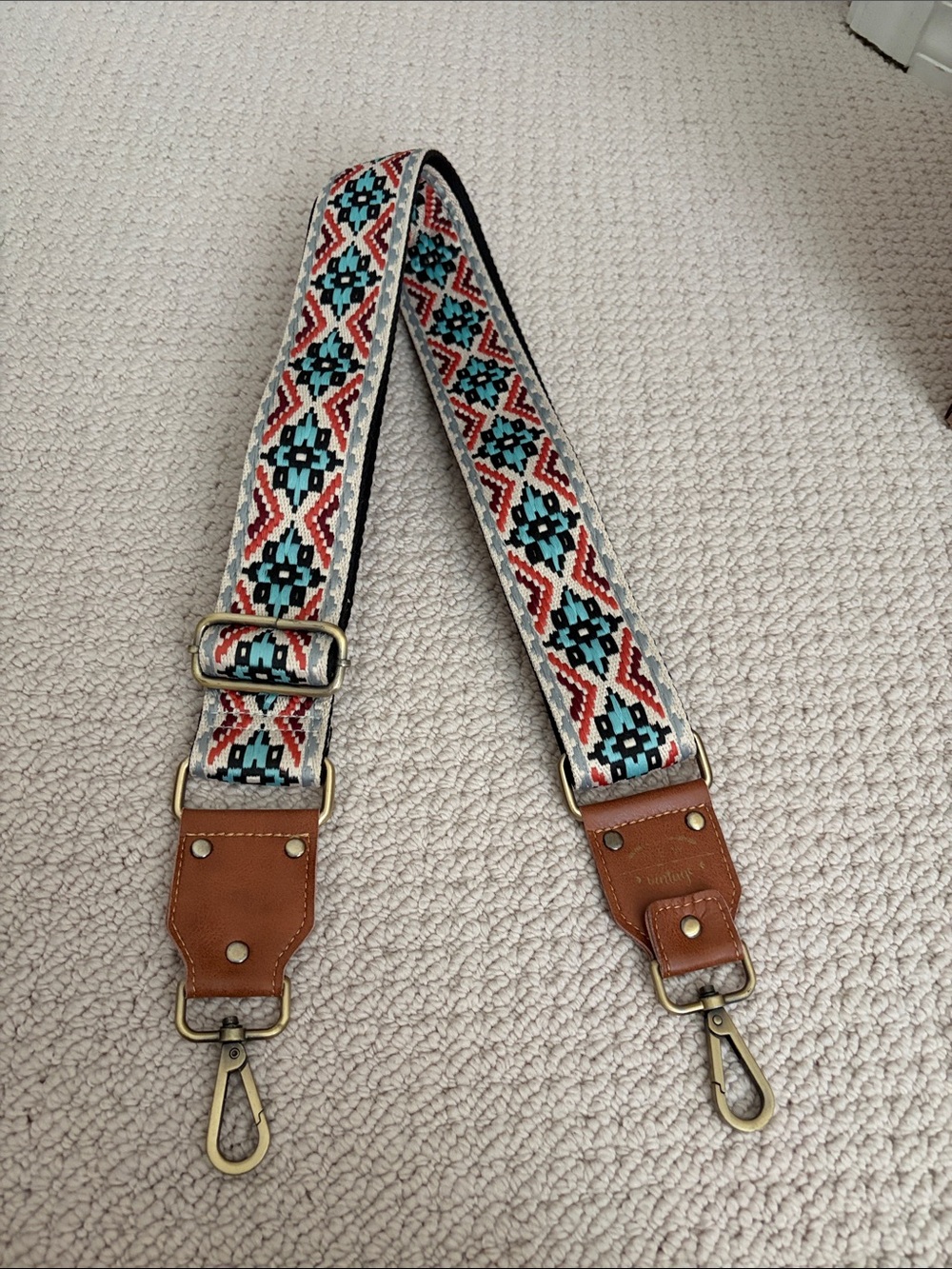 Vintage Woven Strap in Turquoise, Coral & Cream